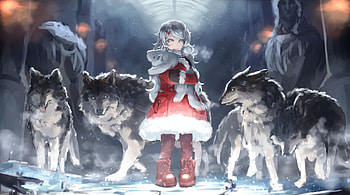 Snow, Wolf, Anime, Original, Aqua Eyes, Coat, Grey Hair, Stuffed Animal, Winter HD wallpaper
