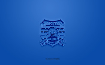 Blaublitz Akita, creative 3D logo, blue background, J2 League, 3d emblem, Japan Football Club, Akita, Japan, 3d art, football, Blaublitz Akita 3d logo HD wallpaper