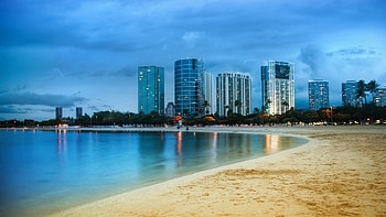 Cities, Sky, Beach, Sand, Coast, Ocean, Skyscrapers, Miami HD wallpaper