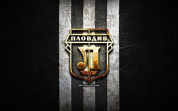 Lokomotiv Plovdiv FC, golden logo, Parva liga, black metal background, football, bulgarian football club, Lokomotiv Plovdiv logo, soccer, PFC Lokomotiv Plovdiv HD wallpaper