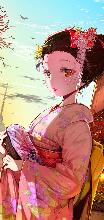 Twilight Geisha — Kimono Anime Girl , kimono, Anime, girl, anime girl HD phone wallpaper