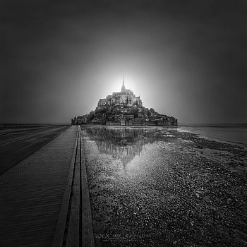 Monochrome, Mont Saint Michel HD phone wallpaper