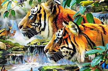 Tigers, artwork, cats, predators, painting HD wallpaper