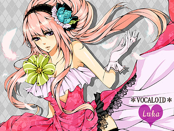 luka, blue eyes, flowers, pink hair, long hair, dress HD wallpaper