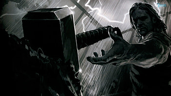 Thor Reaching Out to His Mjolnir Hammer in Thor Movie Concept Art (1920 x 1080 HD wallpaper