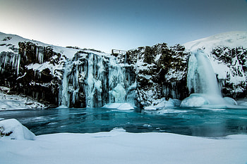 Waterfall, winter, stream, nature, Iceland HD wallpaper