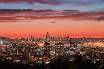 Oakland and San Francisco skyline, Stunning sunset, Iconic cities, Aerial graphy HD wallpaper