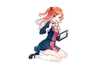 Anime girl, cute, pen and tablet HD wallpaper