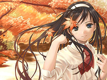 Shingetsutan Tsukihime, blue eyes, anime, trees, cute, girl, long hair HD wallpaper