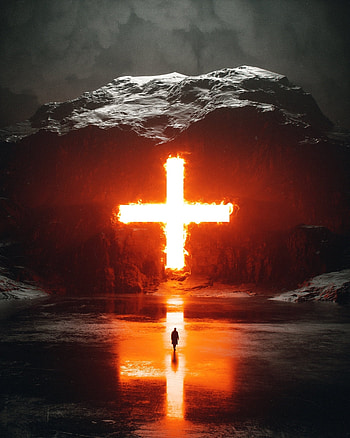 Surreal, cross, mountain and man HD phone wallpaper