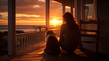 woman, dog, sunset HD wallpaper