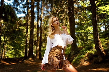 Cowgirl ~ Carla Sonre, model, cowgirl, blonde, forest HD wallpaper