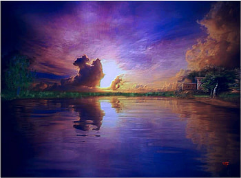 Ocaso en el lago, pasion, color, fantasia, vista HD wallpaper