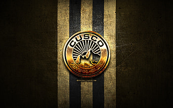 Cusco FC, golden logo, Liga 1 Apertura, brown metal background, football, peruvian football club, Cusco FC logo, soccer, FC Cusco HD wallpaper