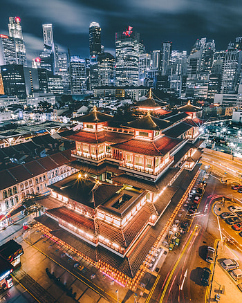 Cities, Night, Architecture, City, Building, View From Above, Illumination, Backlight, Pagoda HD phone wallpaper