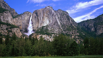 Great Waterfall, trees, waterfall, great, mountains HD wallpaper
