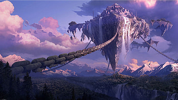 General chains landscape Tera online digital art anime waterfall fantasy art forest mountain floating island HD wallpaper