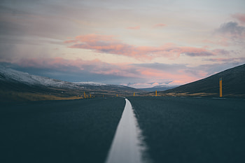 Landscape, Nature, Road, Asphalt, Hills, Iceland, Band, Stripe HD wallpaper