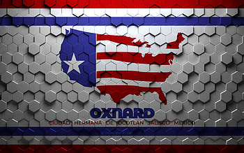Flag of Oxnard, California, honeycomb art, Oxnard hexagons flag, Oxnard, 3d hexagons art, Oxnard flag HD wallpaper