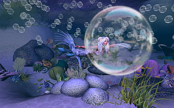 Mermaid’s World, sea, sealife, Mermaid, creature, bubbles, water, ocean HD wallpaper