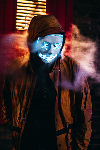 Smoke, Miscellanea, Miscellaneous, Neon, Mask, Anonymous, Hood HD phone wallpaper