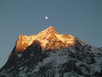 moon over mountain, moon, sky, nature, hill, mountain HD wallpaper
