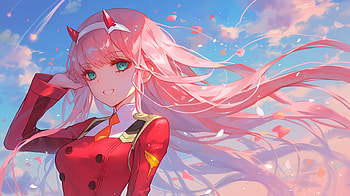 Zero Two in Blissful Skies, Anime, Darling in the FranXX, Zero Two (Darling in the FranXX), pink anime HD wallpaper