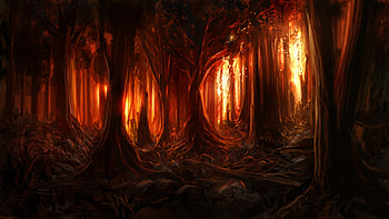 digital Art, Nature, Trees, Forest, Painting, Burning, Fire, Wood, Artwork, Branch / and Mobile Backgrounds HD wallpaper