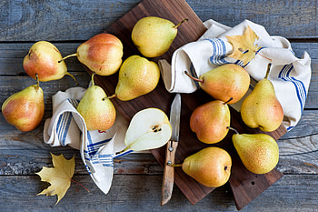 Fruits, Food, Pears, Towel, Knife HD wallpaper