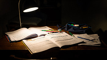 Late-Night Homework — Study Desk, Notebook, Pencil HD wallpaper