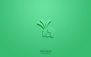 Vegetables 3d icon, green background, 3d symbols, Vegetables, food icons, 3d icons, Vegetables sign, food 3d icons HD wallpaper