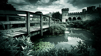 Serene Moat: A Stunning Ultra, moat, castle, bridge, pond HD wallpaper