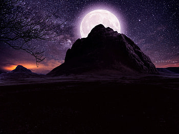 Moon Over Mountain, mountains, moon, nature, night, stars, deviantart HD wallpaper