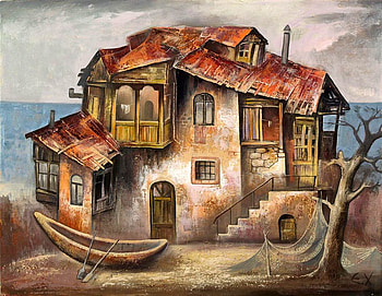 Emzar Habuliani. Fisher House in winter, emzar habuliani, abstract, art, painting HD wallpaper