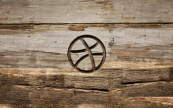 Dribbble wooden logo, , wooden backgrounds, brands, Dribbble logo, creative, wood carving, Dribbble HD wallpaper