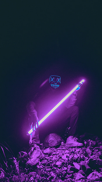Violet, Miscellanea, Miscellaneous, Neon, Glow, Mask, Purple, Human, Person HD phone wallpaper