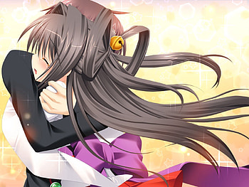 Anime, Girl, Tenderness, Guy, Embrace, Brunette HD wallpaper