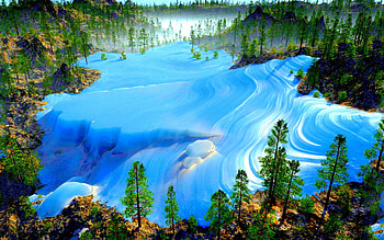 ICE RIVER, winter, river, fog, snow, pines, aice HD wallpaper