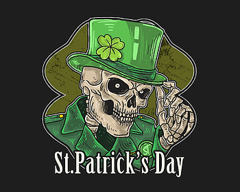 :D, hat, black, clover, green, skull, card, st patrick, trifoi HD wallpaper
