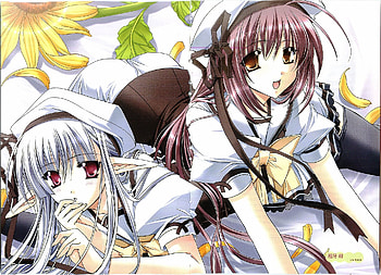 Shuffle, brown eyes, nerine, white hair, brown hair, lisiantus, red eyes, long hair HD wallpaper