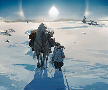 Winter Journey: Anime Girl and Horse in Serene Snowy Landscape, Anime, girl, anime girl HD wallpaper