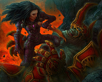 Lady warrior, creature, fantasy, woman, warrior HD wallpaper