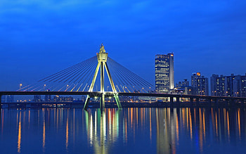 Cities, Rivers, Night, City, Lights, Bridge HD wallpaper