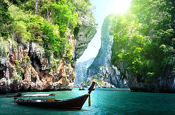 Halong Bay, Vietnam, boat, trees, water, cliff, rocks HD wallpaper
