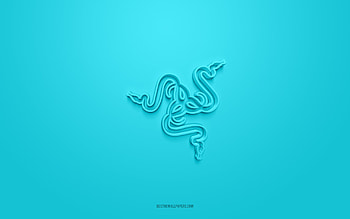 Razer 3d logo, light blue background, 3d art, Razer emblem, Razer logo, creative 3d art, Razer, light blue Razer logo HD wallpaper