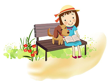 Me and My Puppy, dog, book, flowers, bench seat, child HD wallpaper