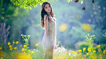 Pretty Lady, girl, nature, flowers, spring HD wallpaper