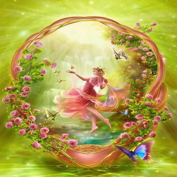 neon fantasy, neon, butterfly, fantasy, flower, green, shu HD wallpaper
