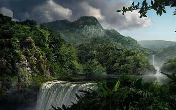 Nature, Clouds, Waterfall, Forest, Vegetation, Before The Rain HD wallpaper