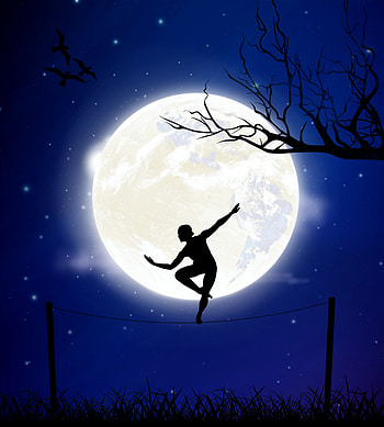 Moon, Vector, Balance, Silhouette, Cable, Rope, Equilibrium, Equilibrist HD phone wallpaper